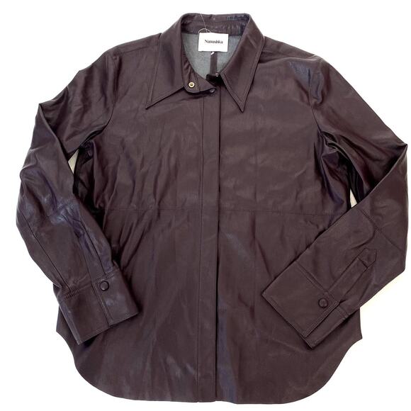 NEW Nanushka Naum Alt Faux Vegan Leather Button Down Collared Top Large - Picture 2 of 9